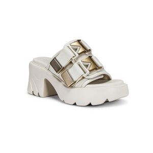 Bottega Veneta White and Gold Mules